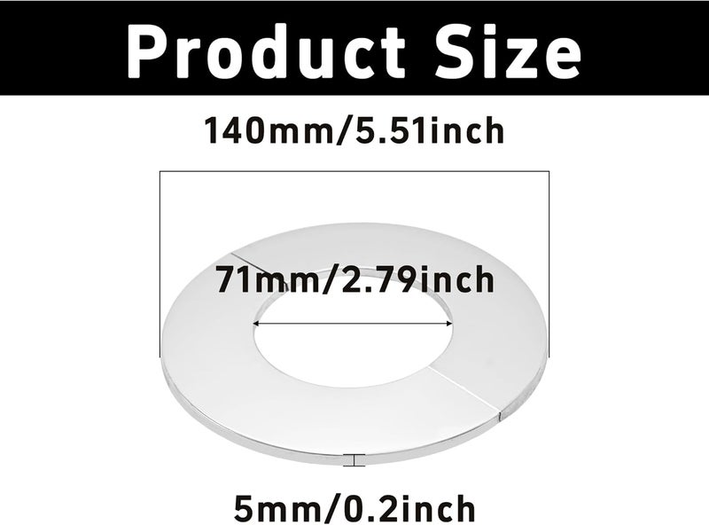 bociloy 2 قطعة 2-3/4"/70 مم فلانج حائط من الفولاذ المقاوم للصدأ 304، غطاء لوحة دائرية لأنبوب، طوق أنبوب ماء ذاتي اللصق للمطبخ والحمام وغرفة الغسيل، حلقة تزيينية للسباكة - Image 2